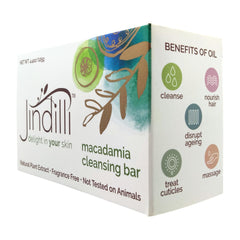 Close-up texture of Jindilli Macadamia Oil Cleansing Bar showing rich hydration.