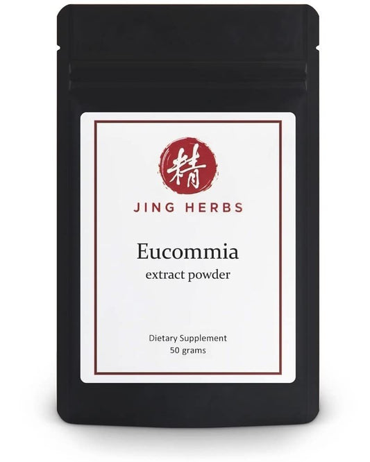 Jing Herbs Eucommia extract powder in a 50g container