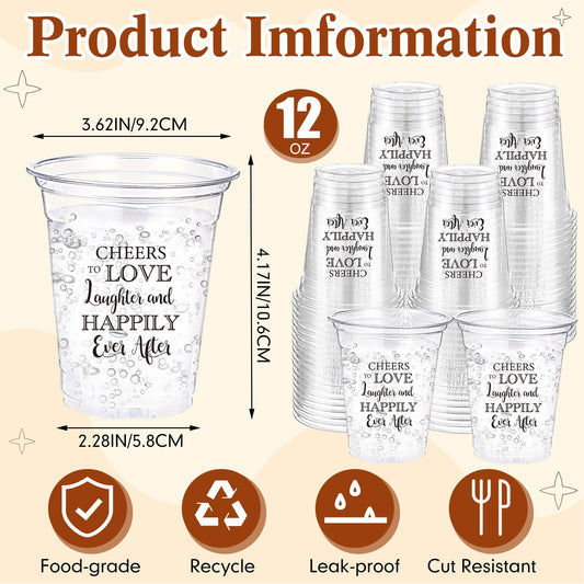 Jingmore 12oz clear wedding cup, side view, showcasing sturdy disposable design