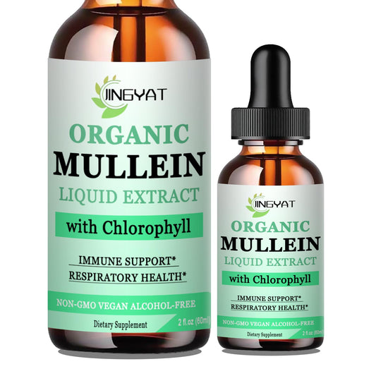 Front view of JINGYAT Mullein Drops bottle for lungs and respiratory support