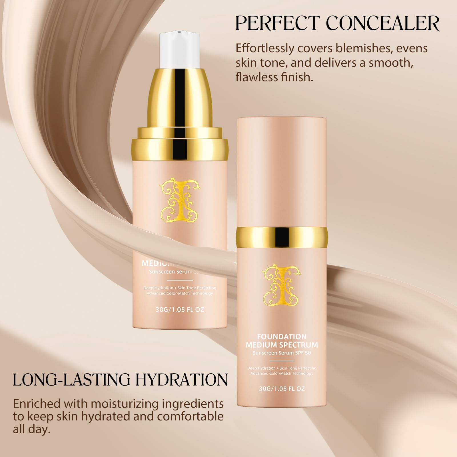 Jiugonggang 4-in-1 foundation color swatches in medium shade.