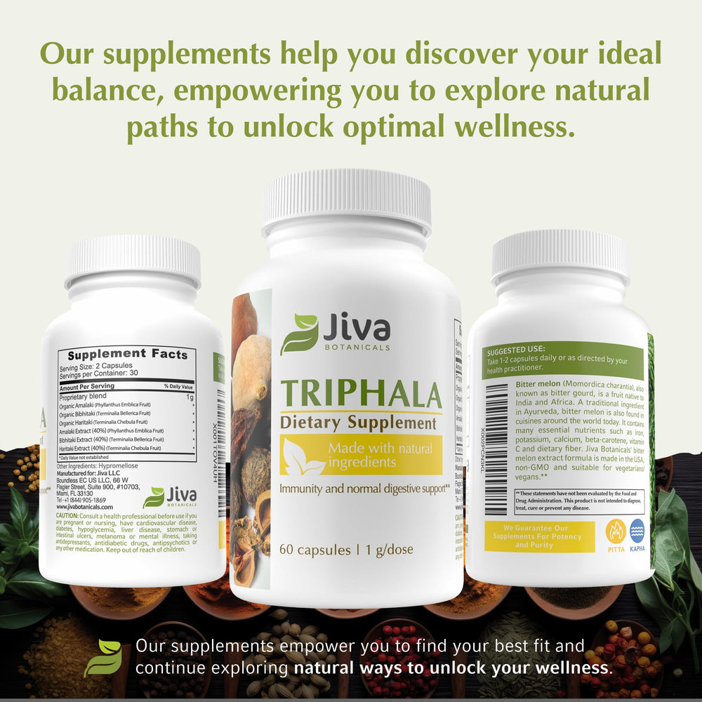 Vegan and GMO-free Triphala capsules lifestyle shot