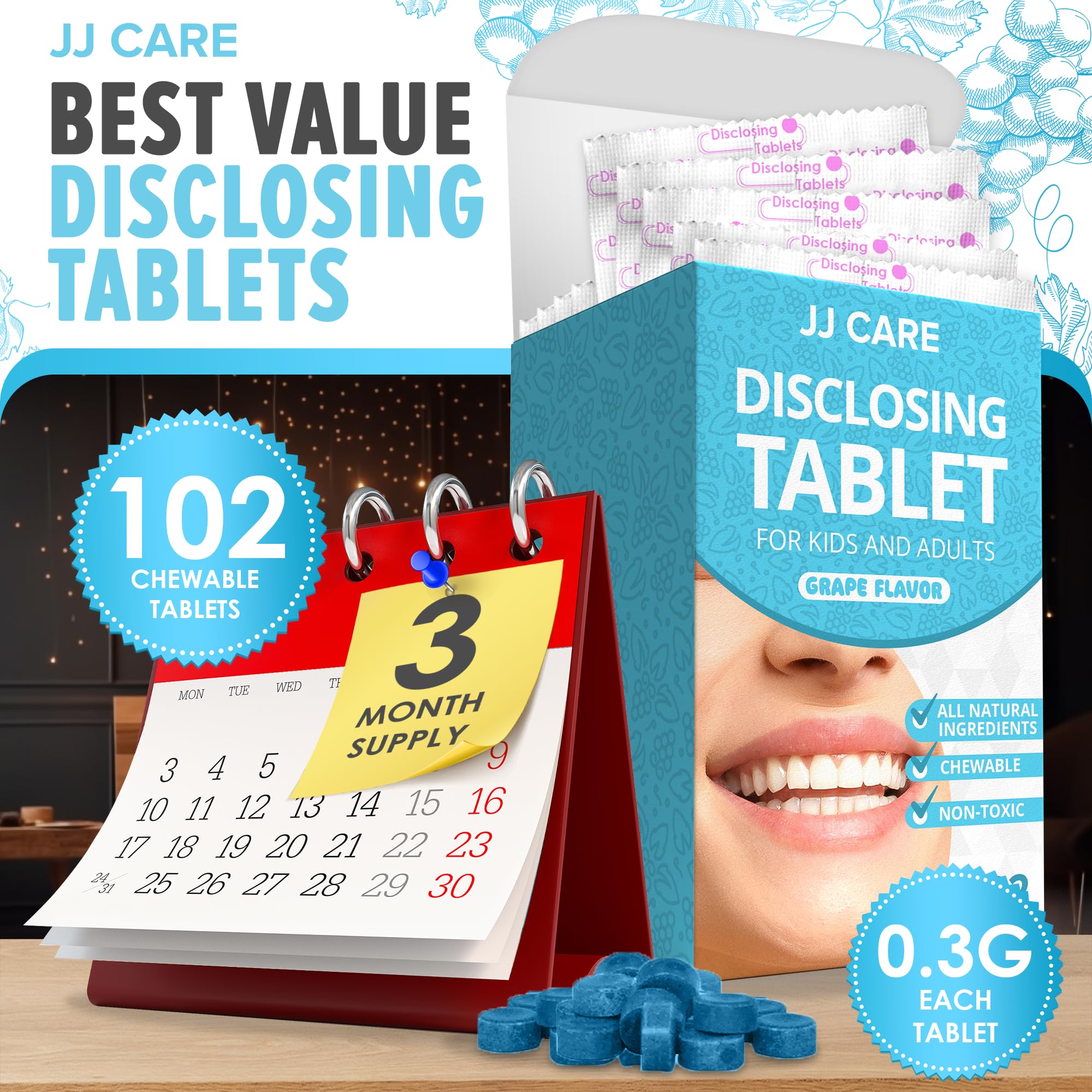 Child brushing teeth with JJ Care disclosing tablets