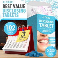 Child brushing teeth with JJ Care disclosing tablets