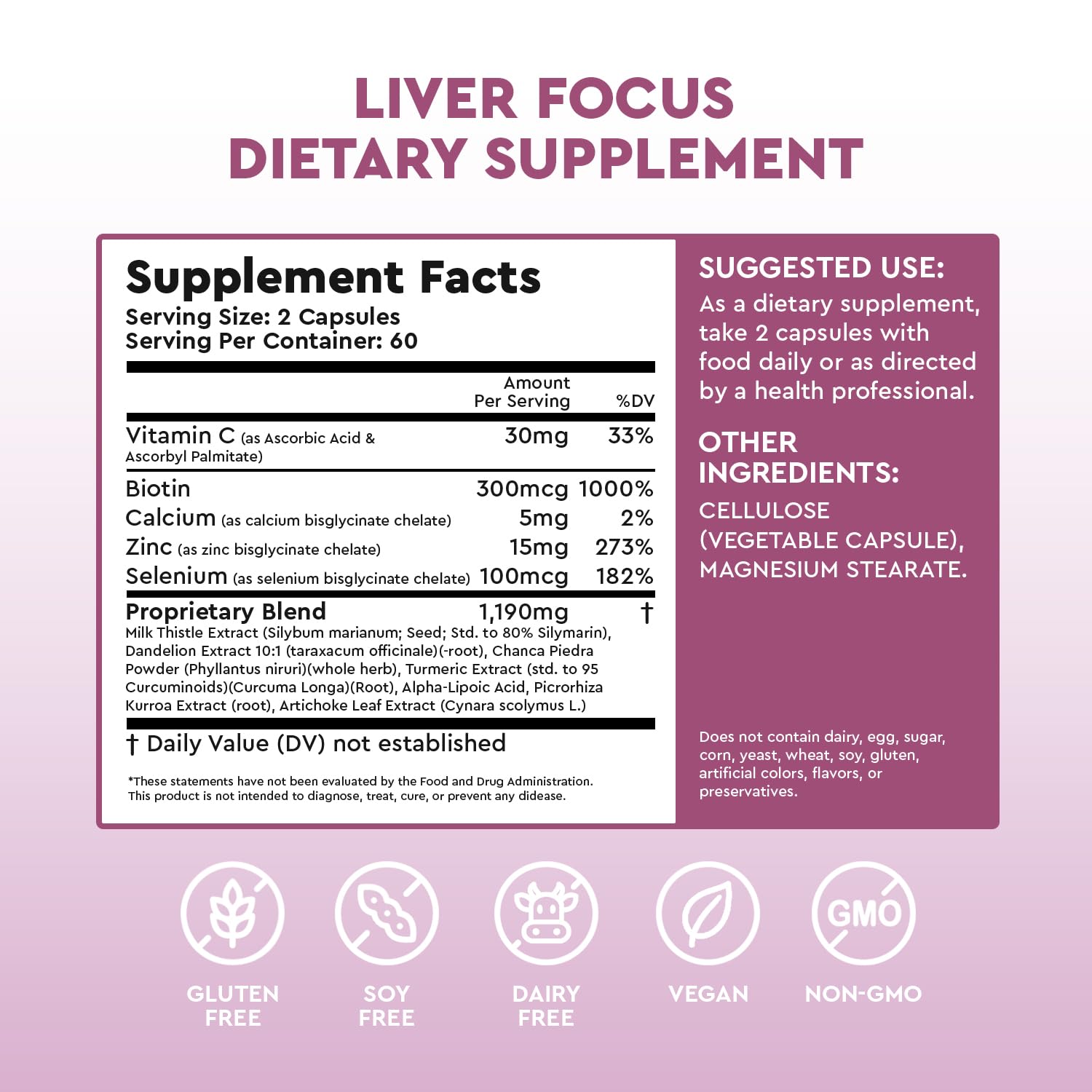 Close-up of Liver Focus ingredients: Milk Thistle, Artichoke, Dandelion Root