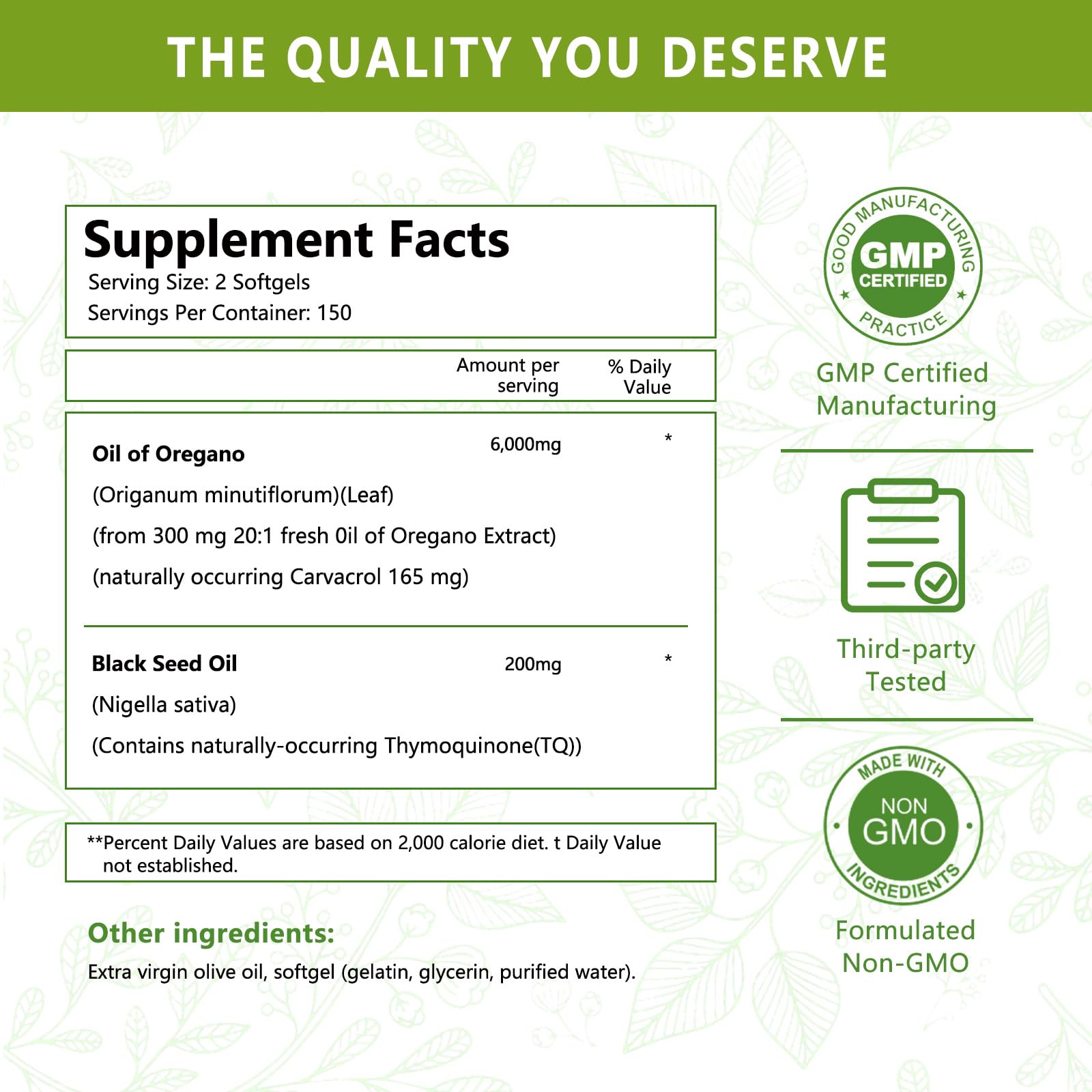 Back/label side of JJBONG oregano oil capsules