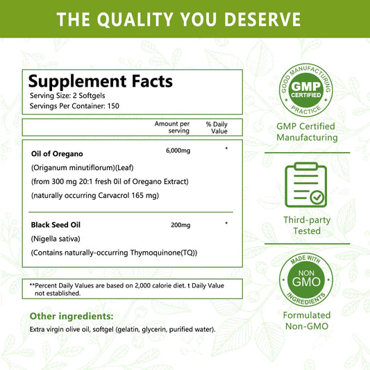 Back/label side of JJBONG oregano oil capsules