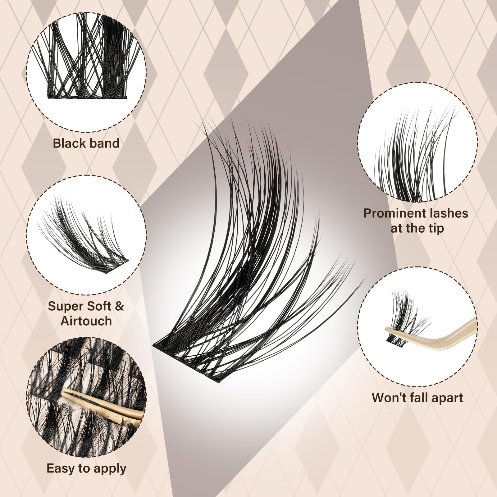 JMS&JMS CC curl lash clusters with a soft band for comfortable wear.