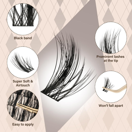JMS&JMS CC curl lash clusters with a soft band for comfortable wear.