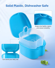 Portable and lightweight denture care case in navy/teal