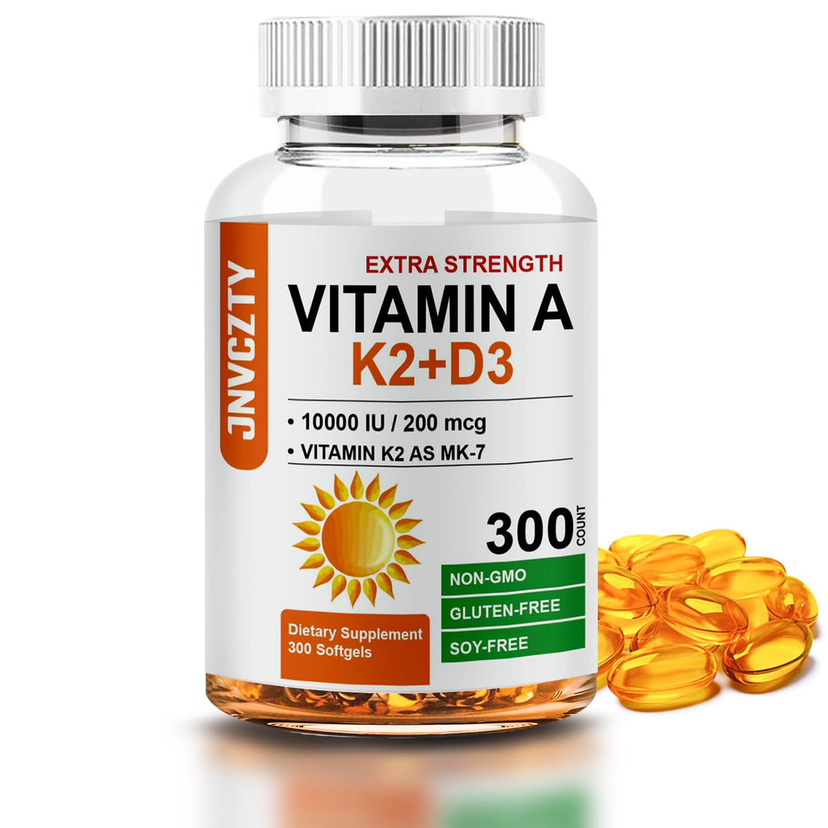 Front view of JNVCZTY Vitamin D3 K2 softgels bottle