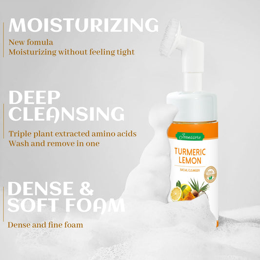 Joanssore foaming cleanser texture shown, delivering gentle deep-cleanse.