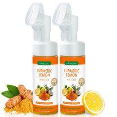 Joanssore turmeric lemon face wash with brush for an efficient cleansing routine.