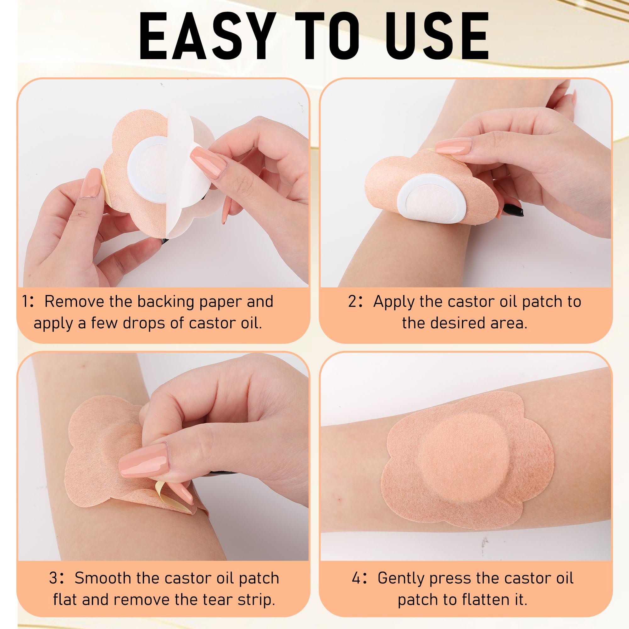 Portable 60 pack of disposable castor oil patches for travel