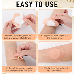 Portable 60 pack of disposable castor oil patches for travel