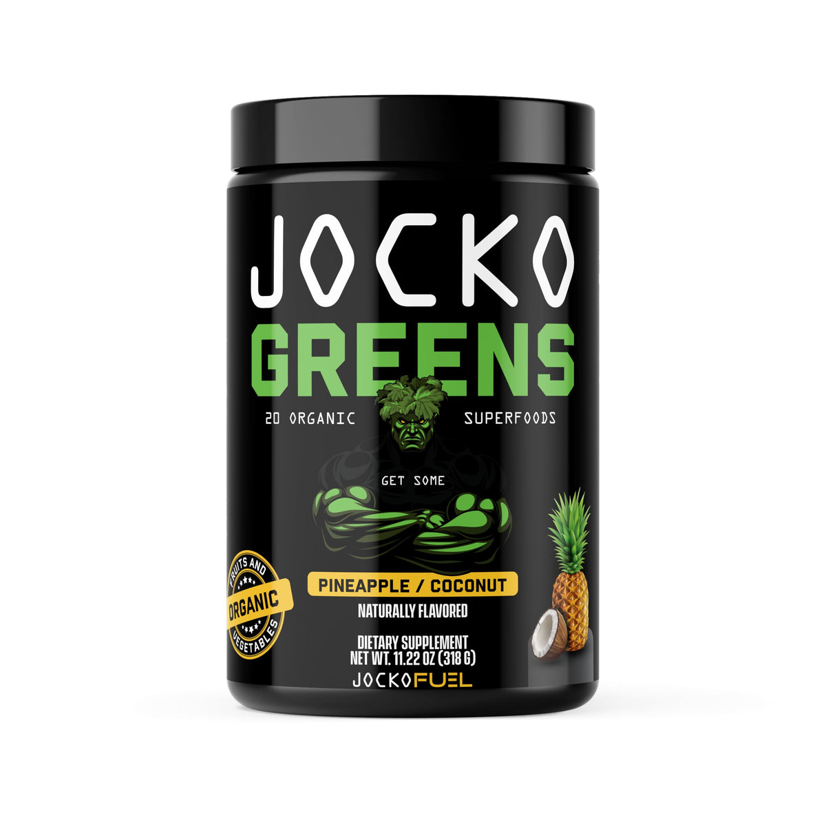 Front view of Jocko Fuel Daily Greens powder with label