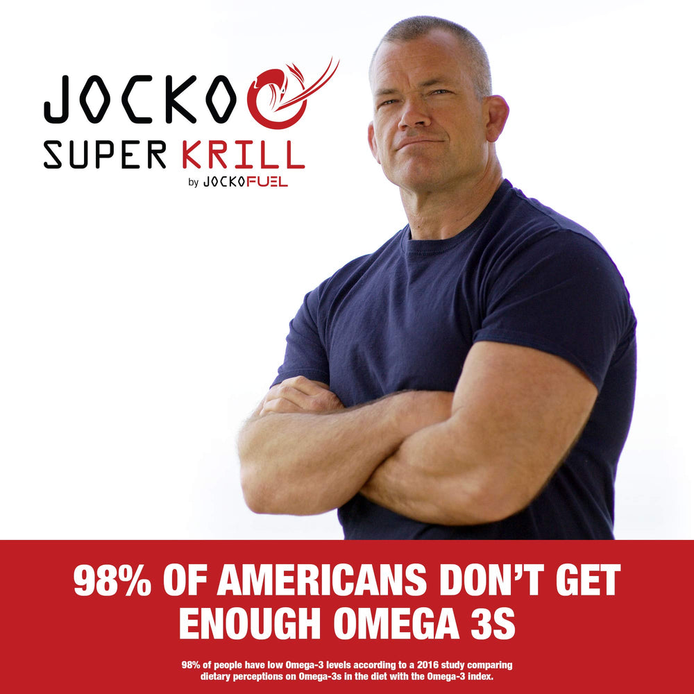 Product image on white background showing Jocko Fuel Krill Oil bottle