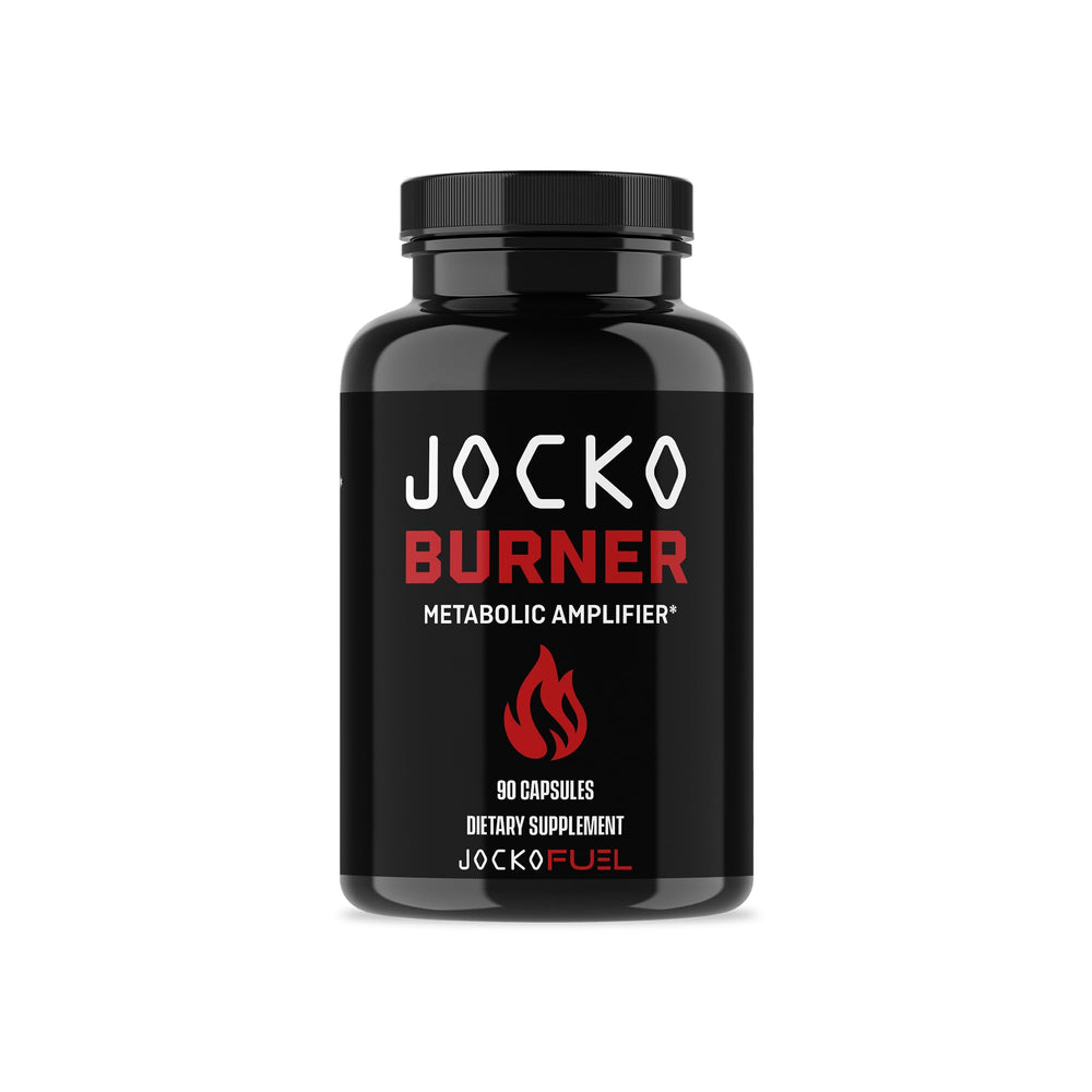 Jocko Fuel Burner bottle close-up highlighting metabolism-boosting ingredients.