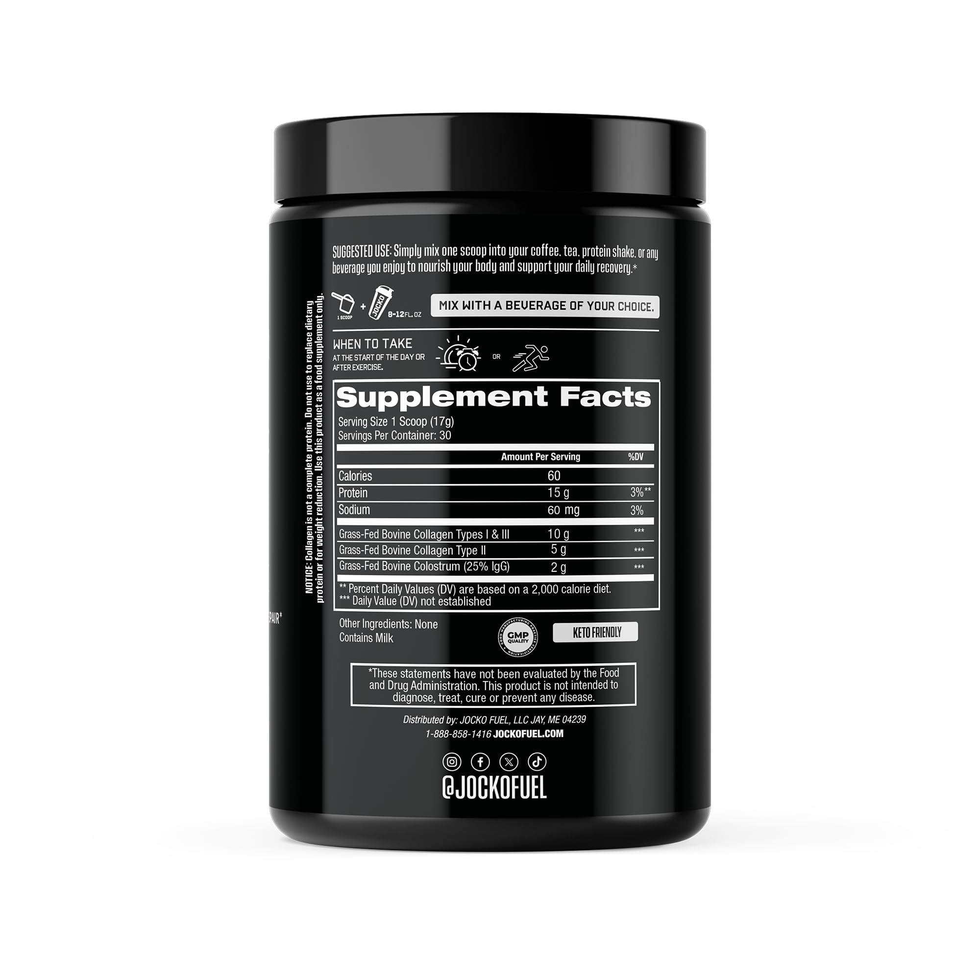 Jocko Fuel Collagen Colostrum powder scoop ready for daily serving.