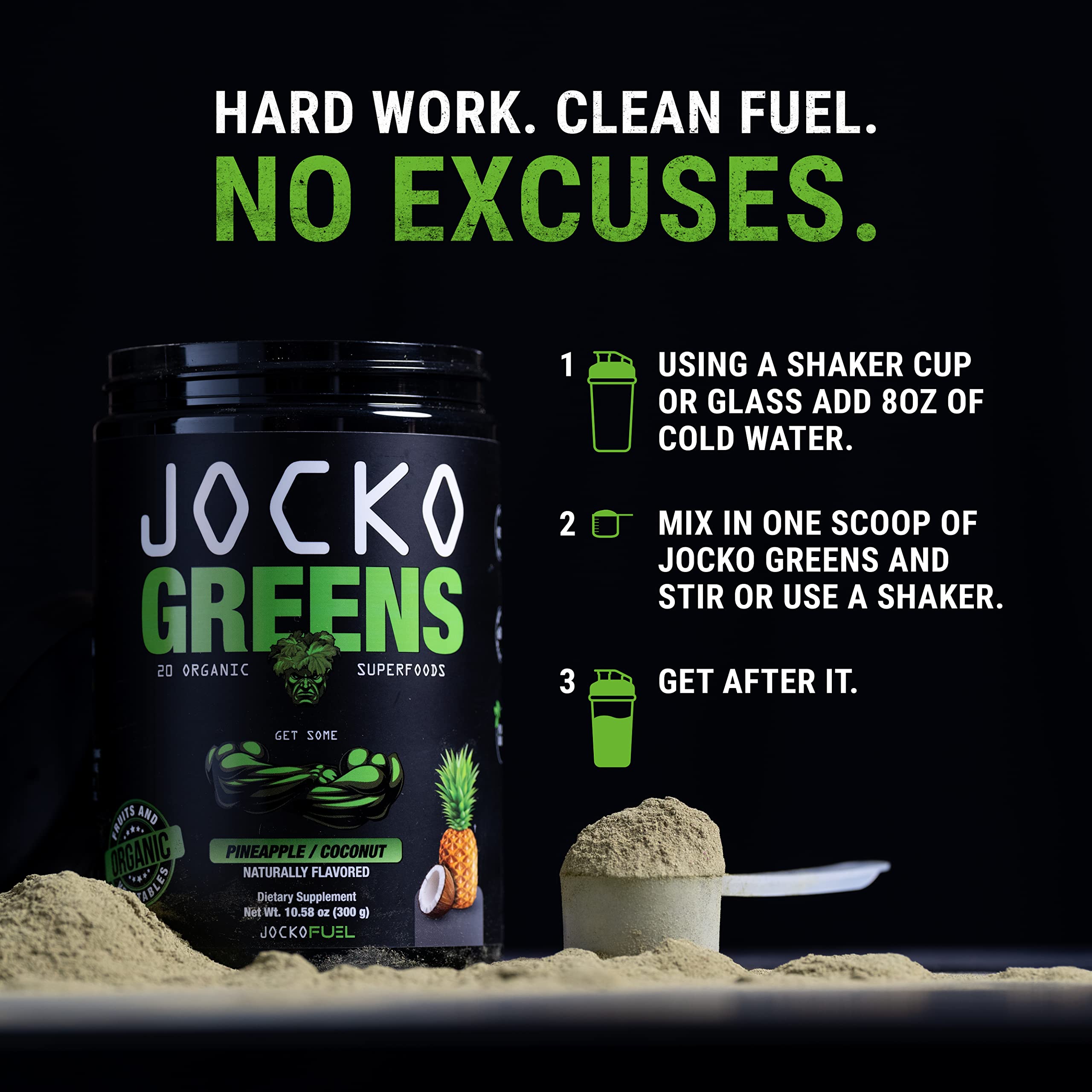 Smoothie with Jocko Fuel Daily Greens, vibrant green shake