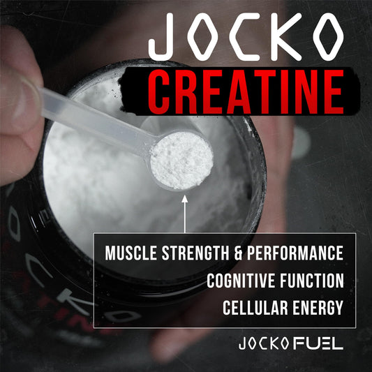 Back view of Jocko Fuel Creatine Monohydrate 16 oz jar with nutrition panel