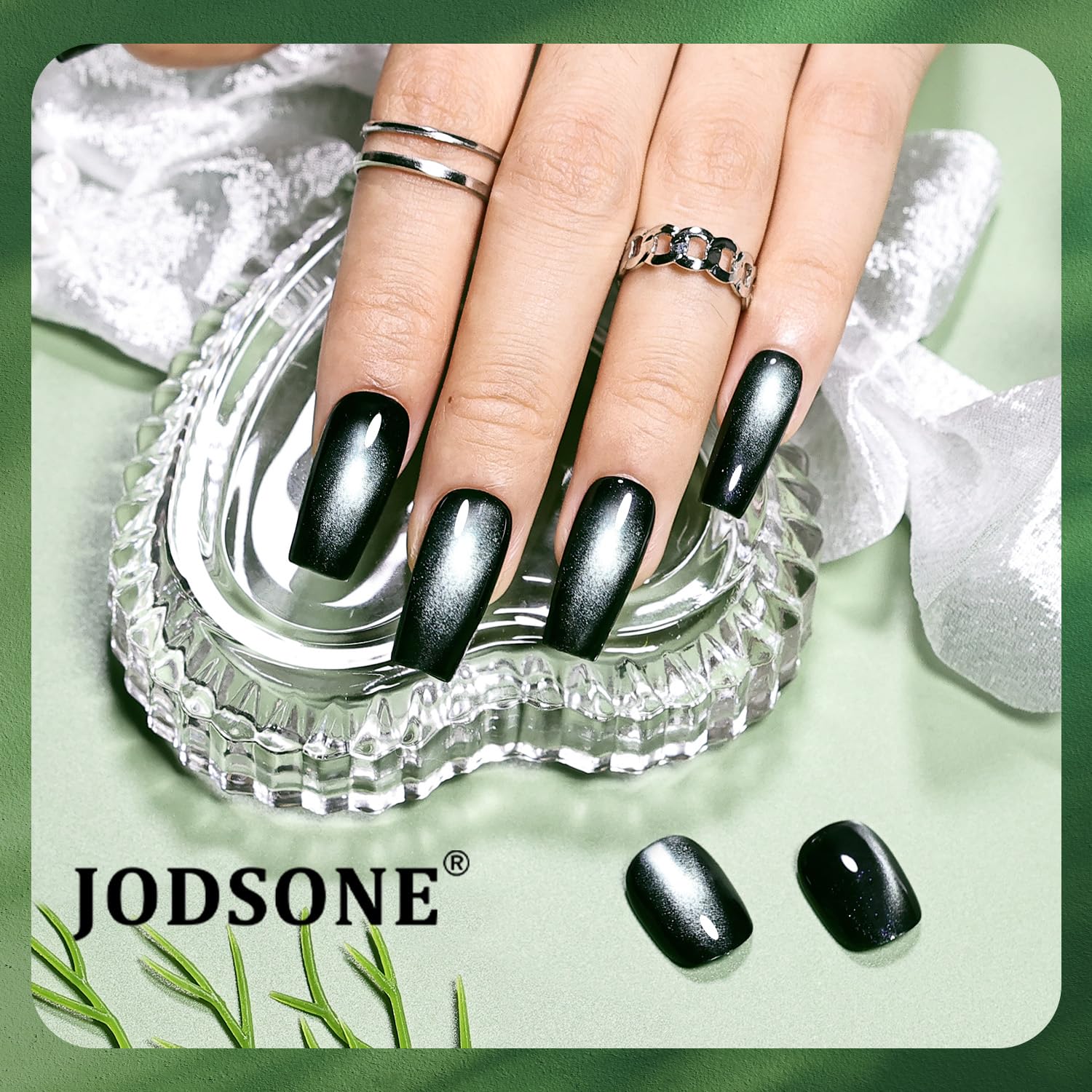 JODSONE 10-color cat eye gel set shows diverse green hues for different looks