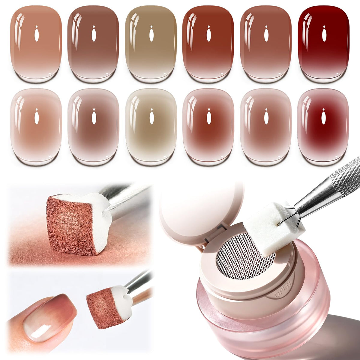 JODSONE Ombre Paint Gel Nail Polish set for pink-blue-green gradients at home