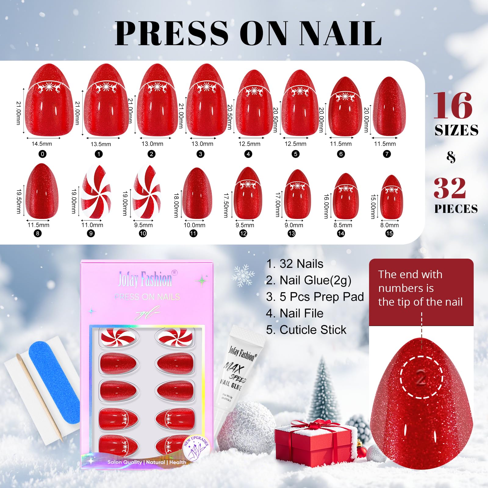 Jofay Fashion Almond full-coverage tips offer durable, natural-looking nails.