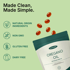 Close-up of oregano oil and black seed oil capsules