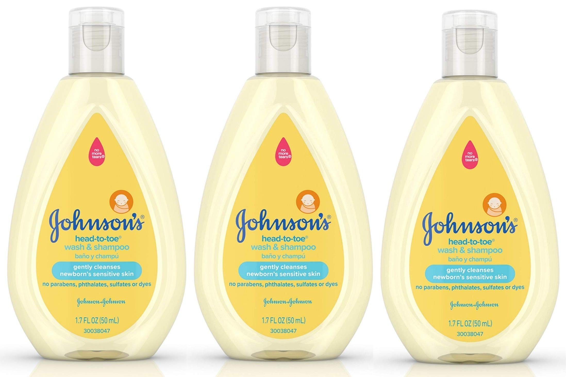 Johnson's Head-To-Toe Wash & Shampoo 3-Pack bottles front view