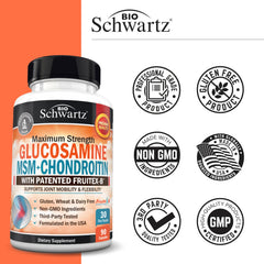 Close-up of joint health capsules in bottle