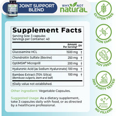 Close-up of joint health ingredients: glucosamine, chondroitin, MSM, hyaluronic acid and bamboo extract