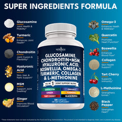 Joint health supplement capsules on white background