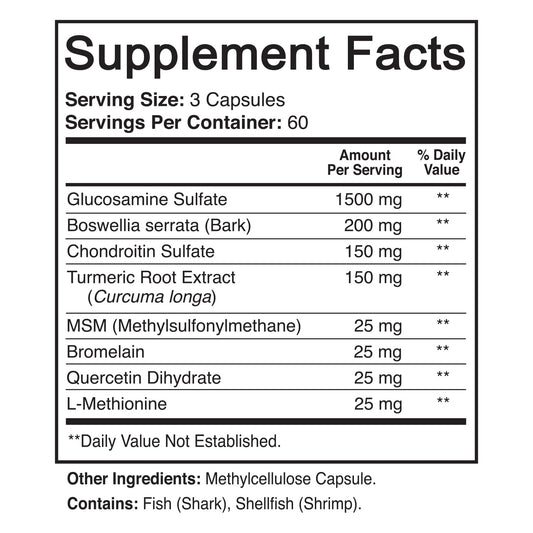 Joint support formula ingredients glucosamine chondroitin turmeric msm boswellia