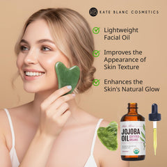 Gua sha stone and organic jojoba oil kit for facial massage