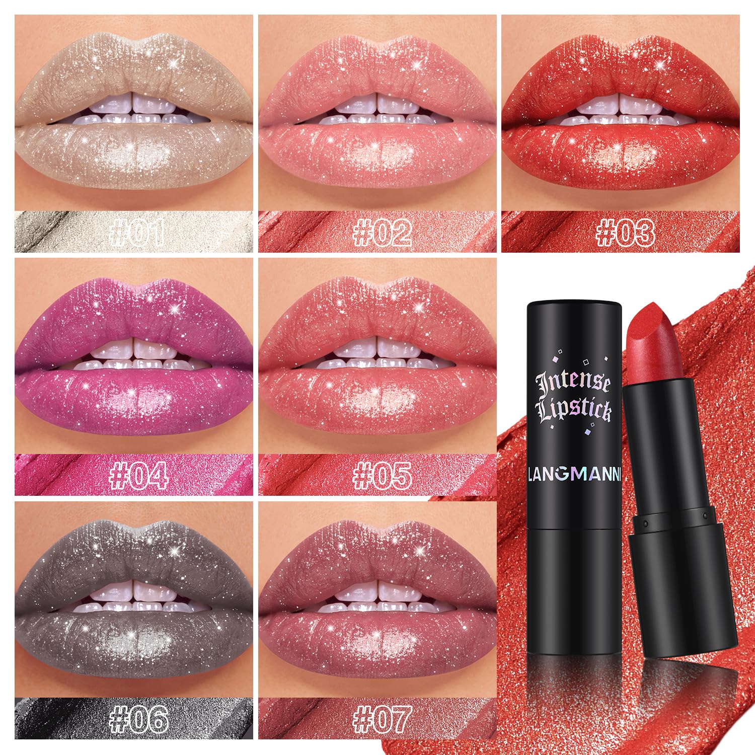Jolilab lip swatch reveals bold metallic shine and smooth texture
