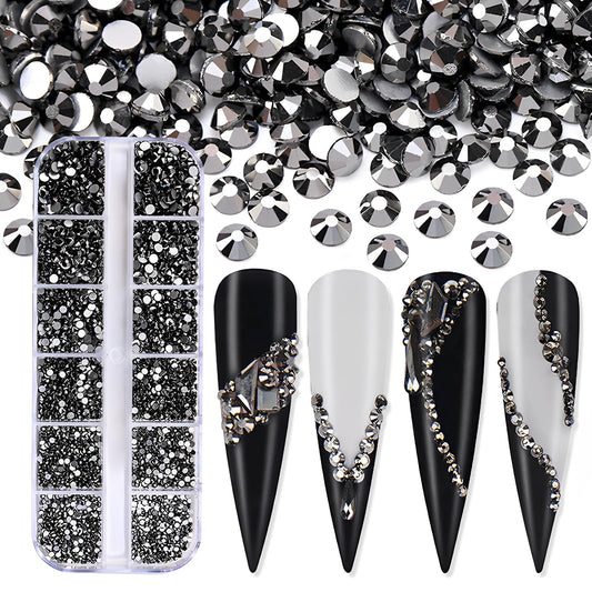Jollin glass flatback rhinestones in Jet Hematite for nail art shine