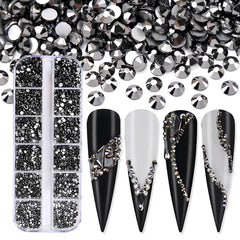 Jollin glass flatback rhinestones in Jet Hematite for nail art shine