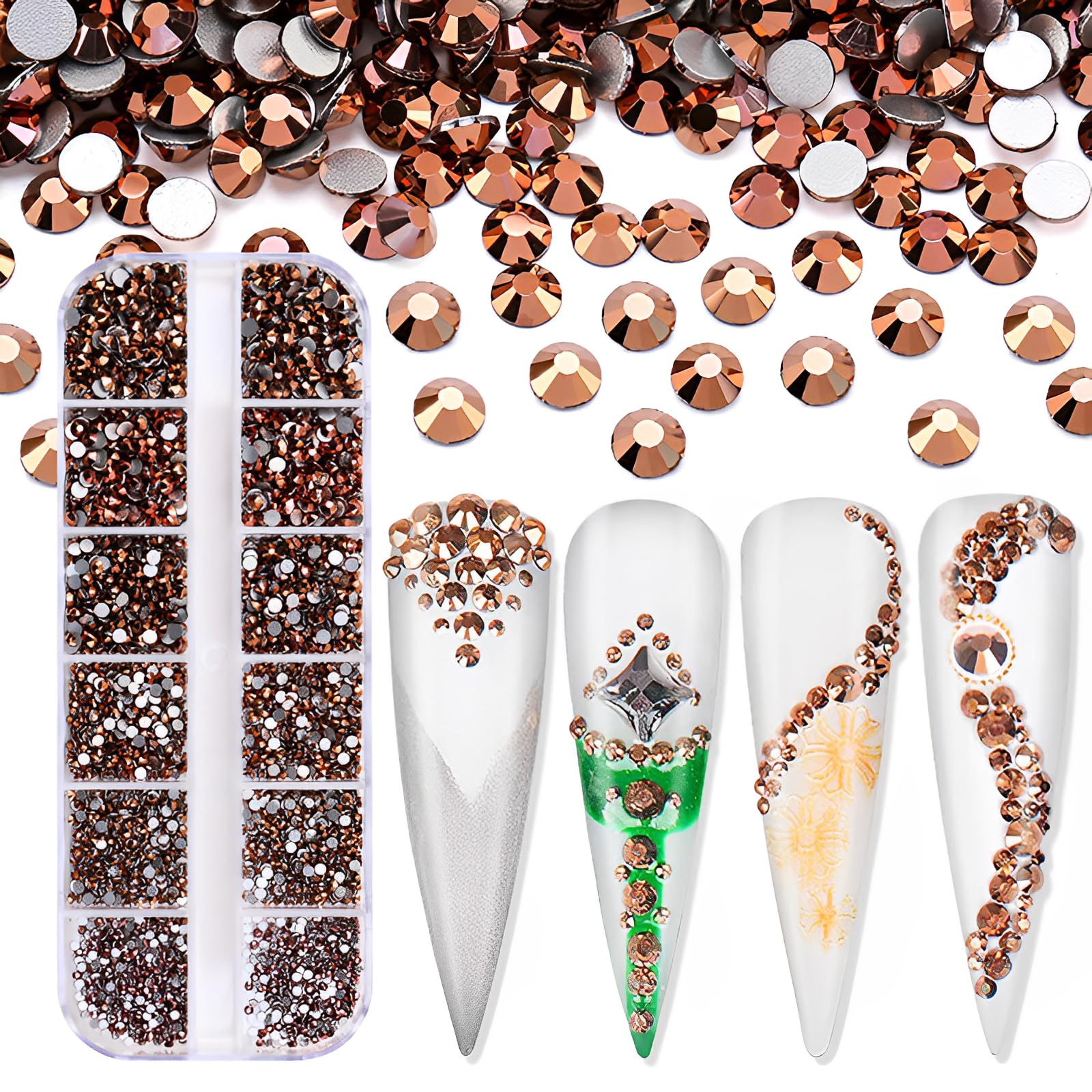 Jollin flatback rhinestones glass collection with six sizes for nail art and DIY crafts.