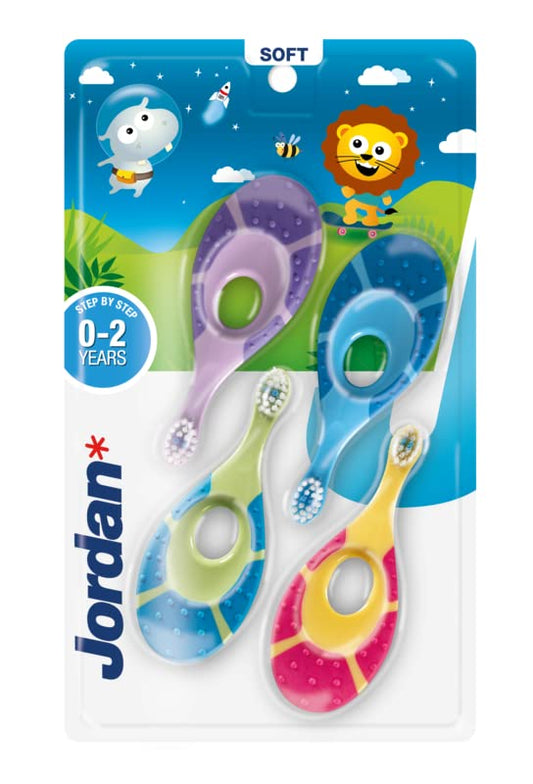 Jordan* Brosse Étape 1 montre l’anneau dentition pour mordre en douceur.