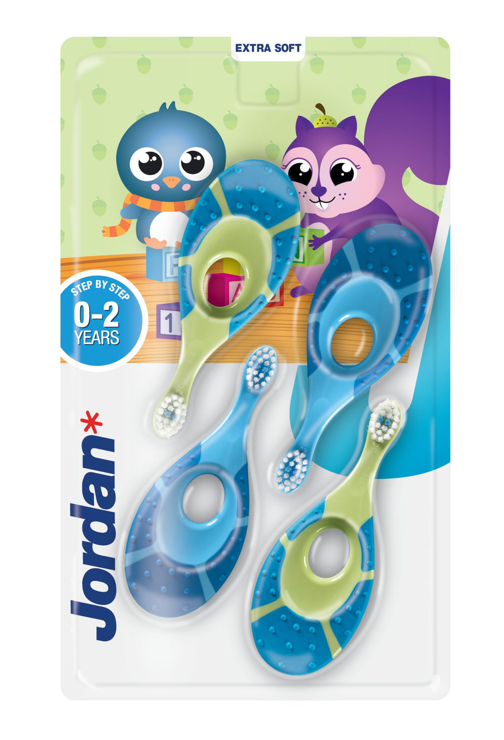 Jordan Step 1 Baby Toothbrush 4-pack in Green and Blue colors