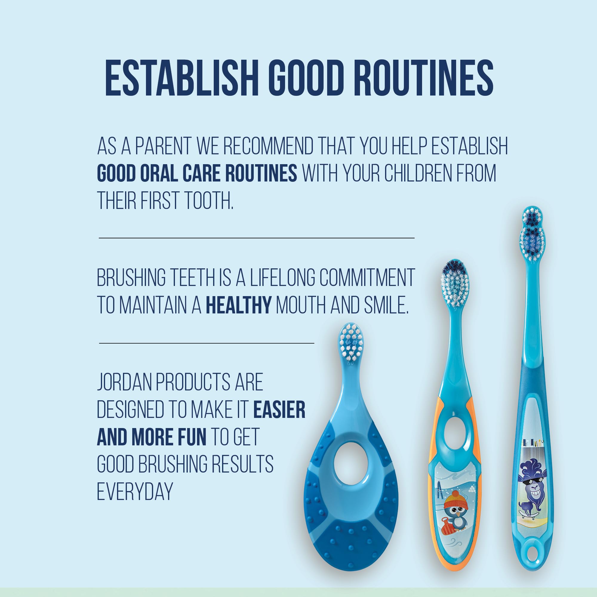 Jordan* blue bristle guideline indicating correct toothpaste amount visually