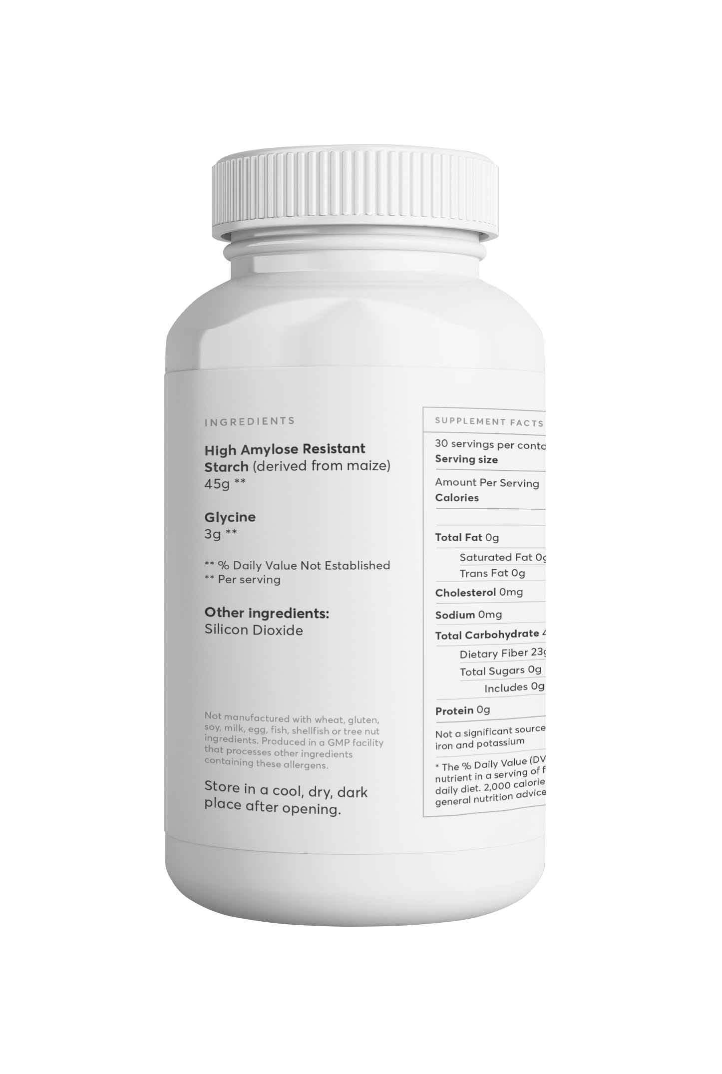 Back packaging showing supplement facts for Jo’s Resistant Starch Powder