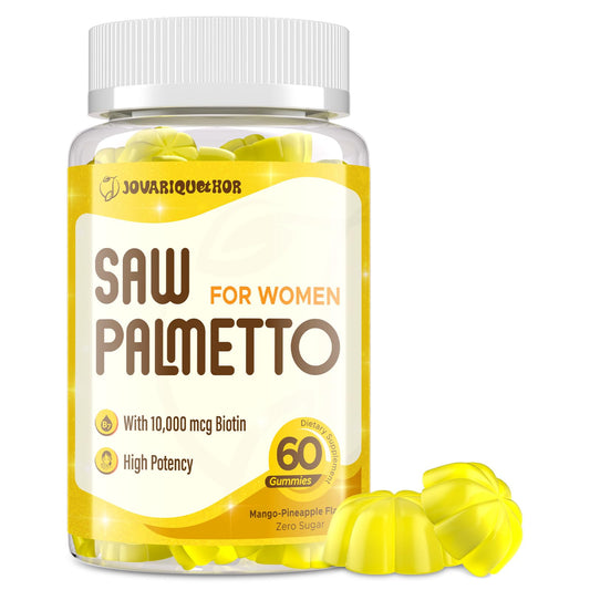 Bottle of Jovariquethor Saw Palmetto for Women with Mango-Pineapple gummies