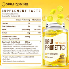 Close-up of 500mg Saw Palmetto Gummies with Biotin and herbal blend
