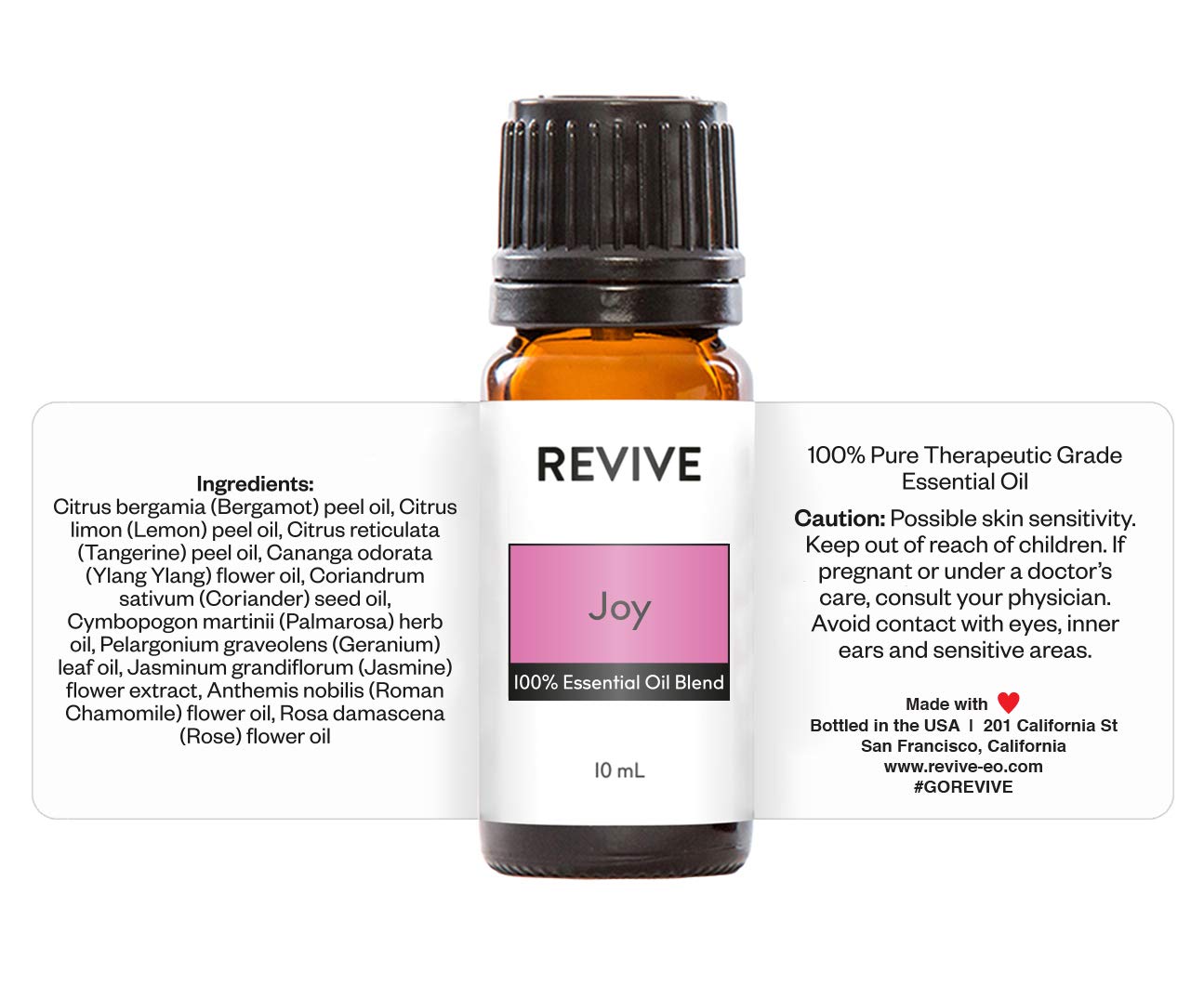 Close-up of Joy Essential Oil Blend bottle label