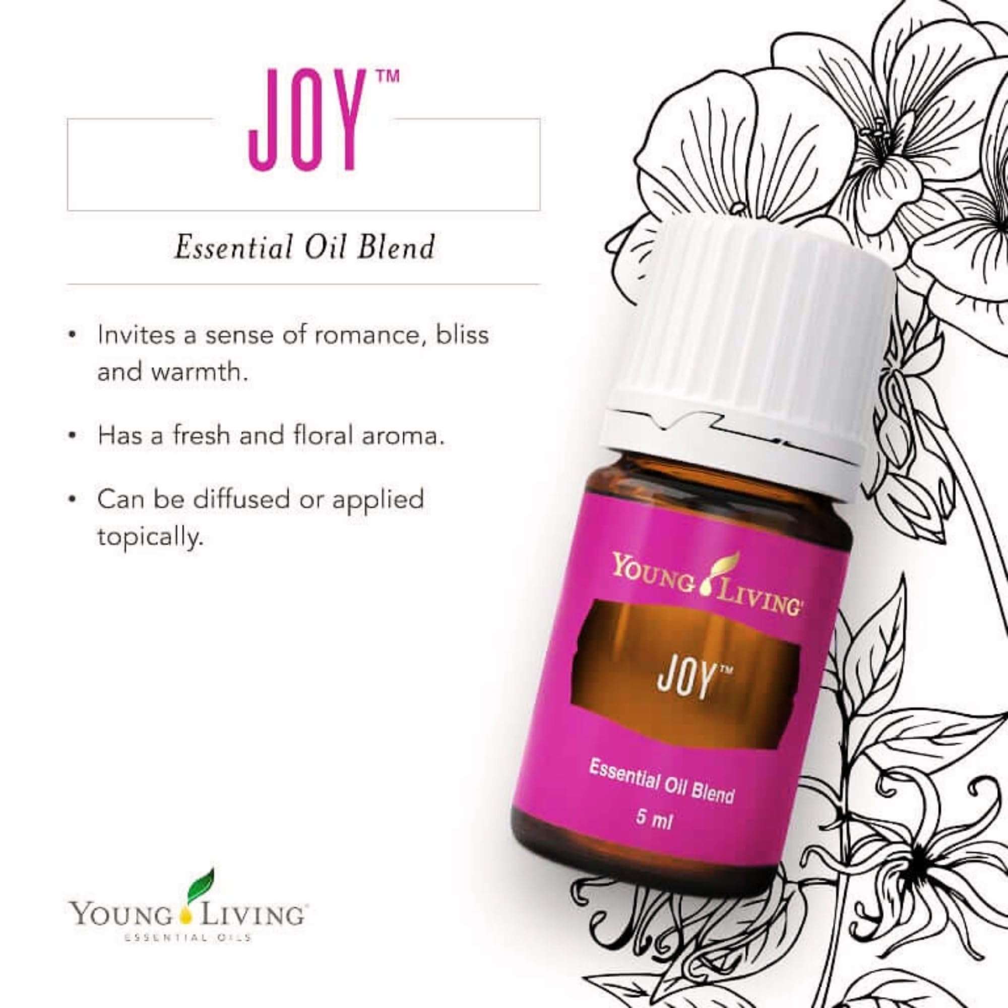 Close-up of Joy Essential Oils Blend 5 mL bottle