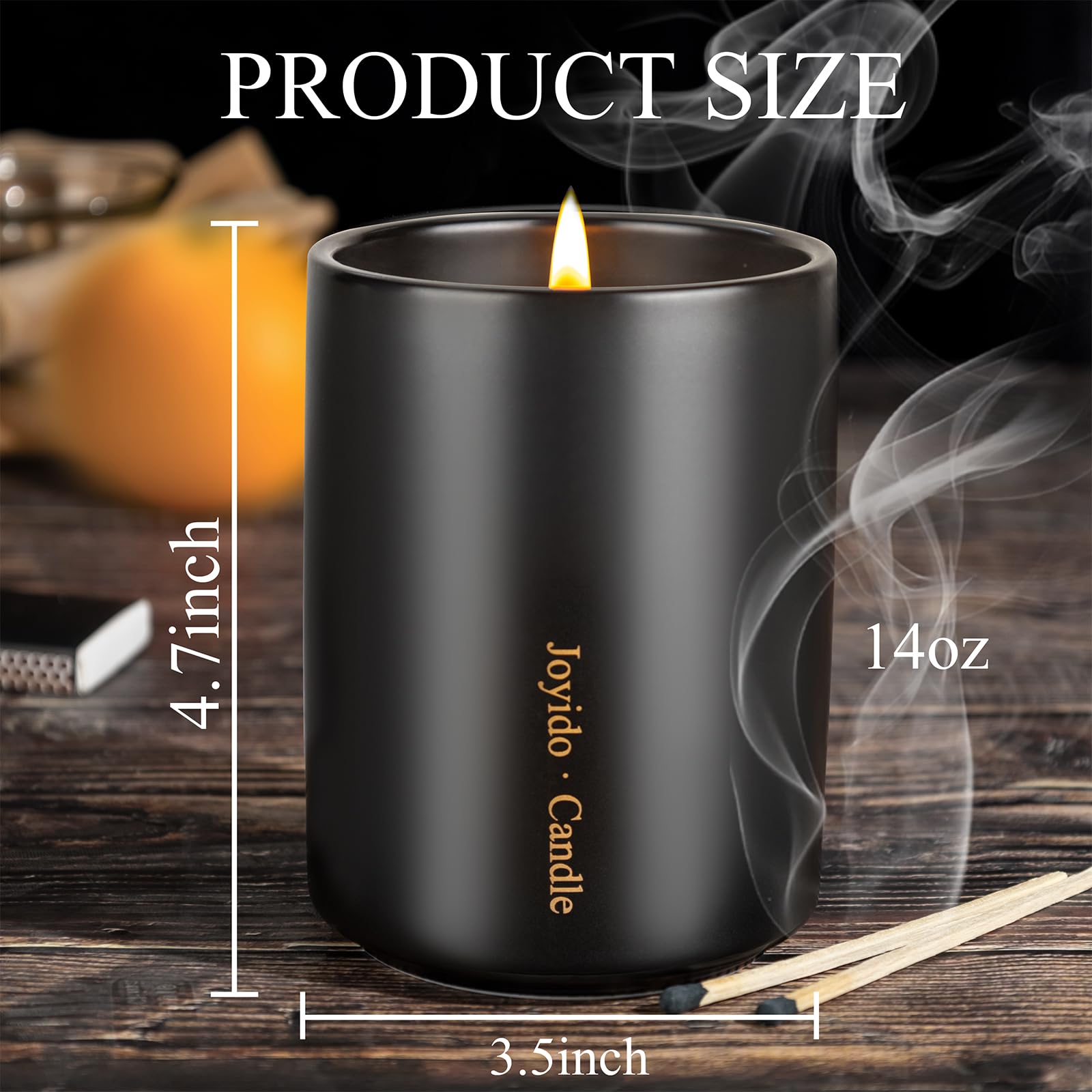 Joyido lavender candle in black ceramic jar - side view with lid