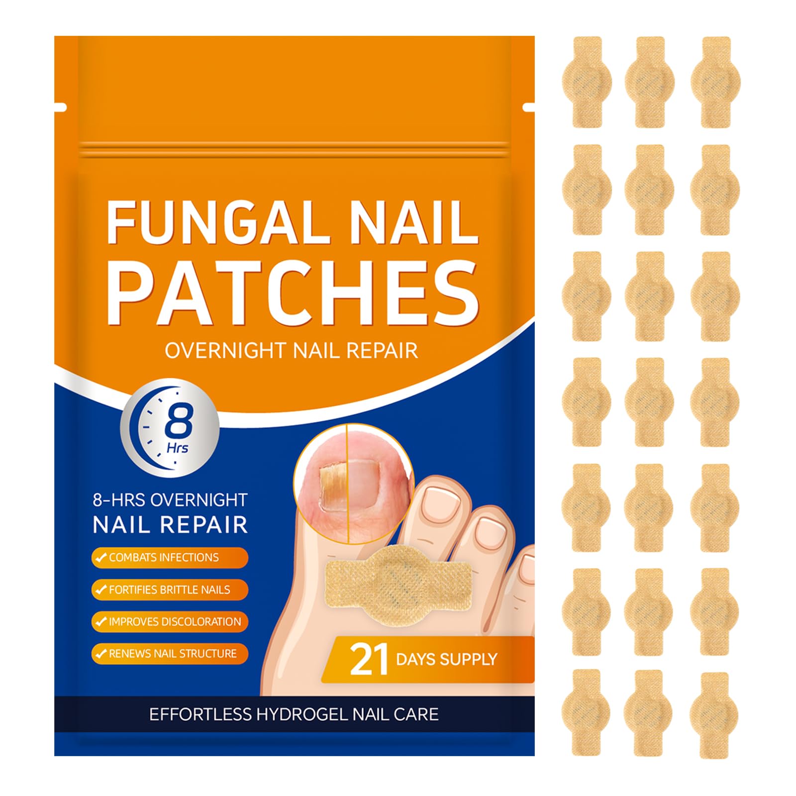 JoyJar fungal nail patches applied to nails for overnight nourishment and smoother appearance.
