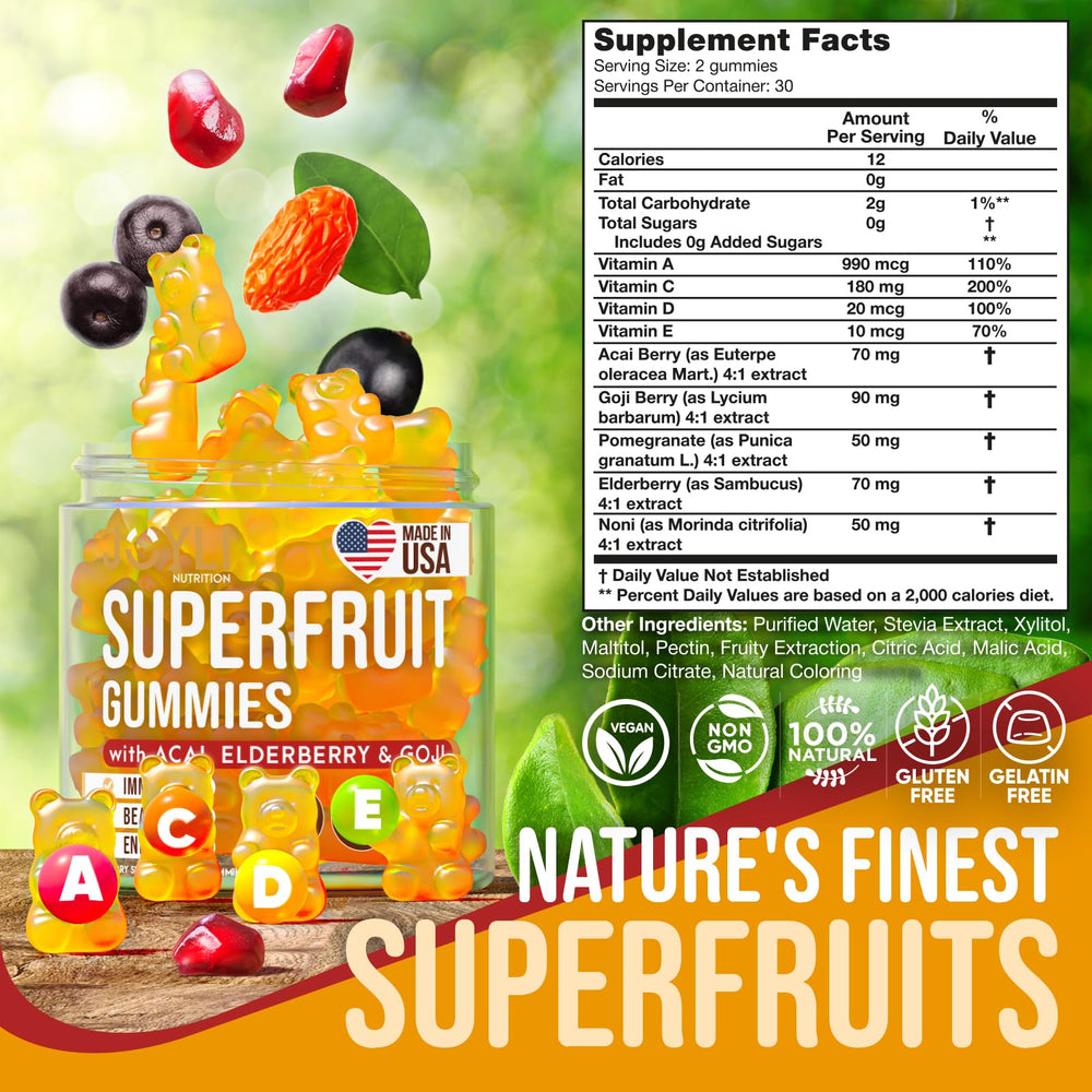 Joyli gummies with Goji, Elderberry, and Acai ingredients